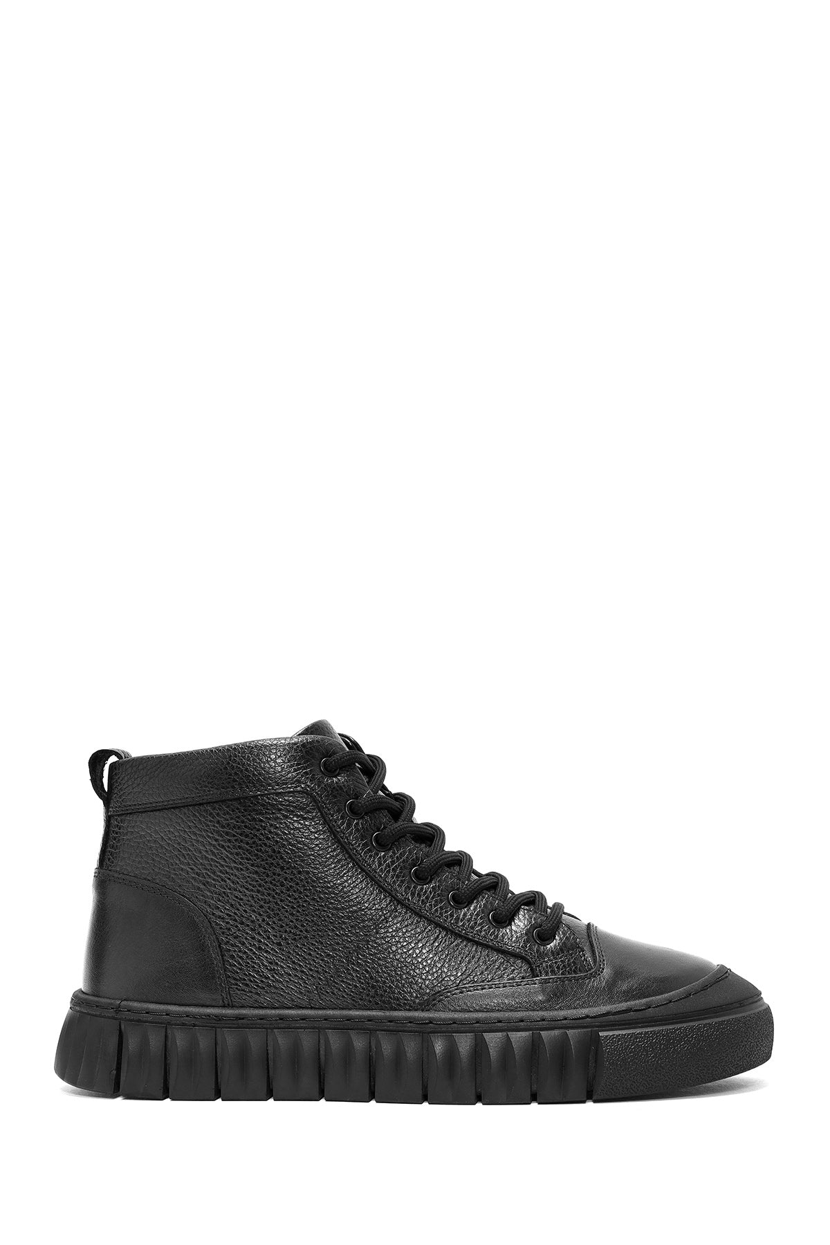 Men's Black Lace-Up Leather High Top Sneakers 24WFD6415FT | Derimod