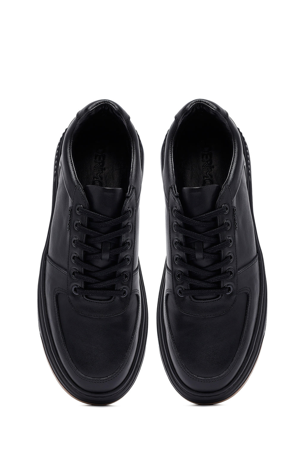 Erkek Siyah Bağcıklı Kalın Tabanlı Deri Sneaker