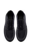 Erkek Siyah Bağcıklı Kalın Tabanlı Deri Sneaker | Derimod