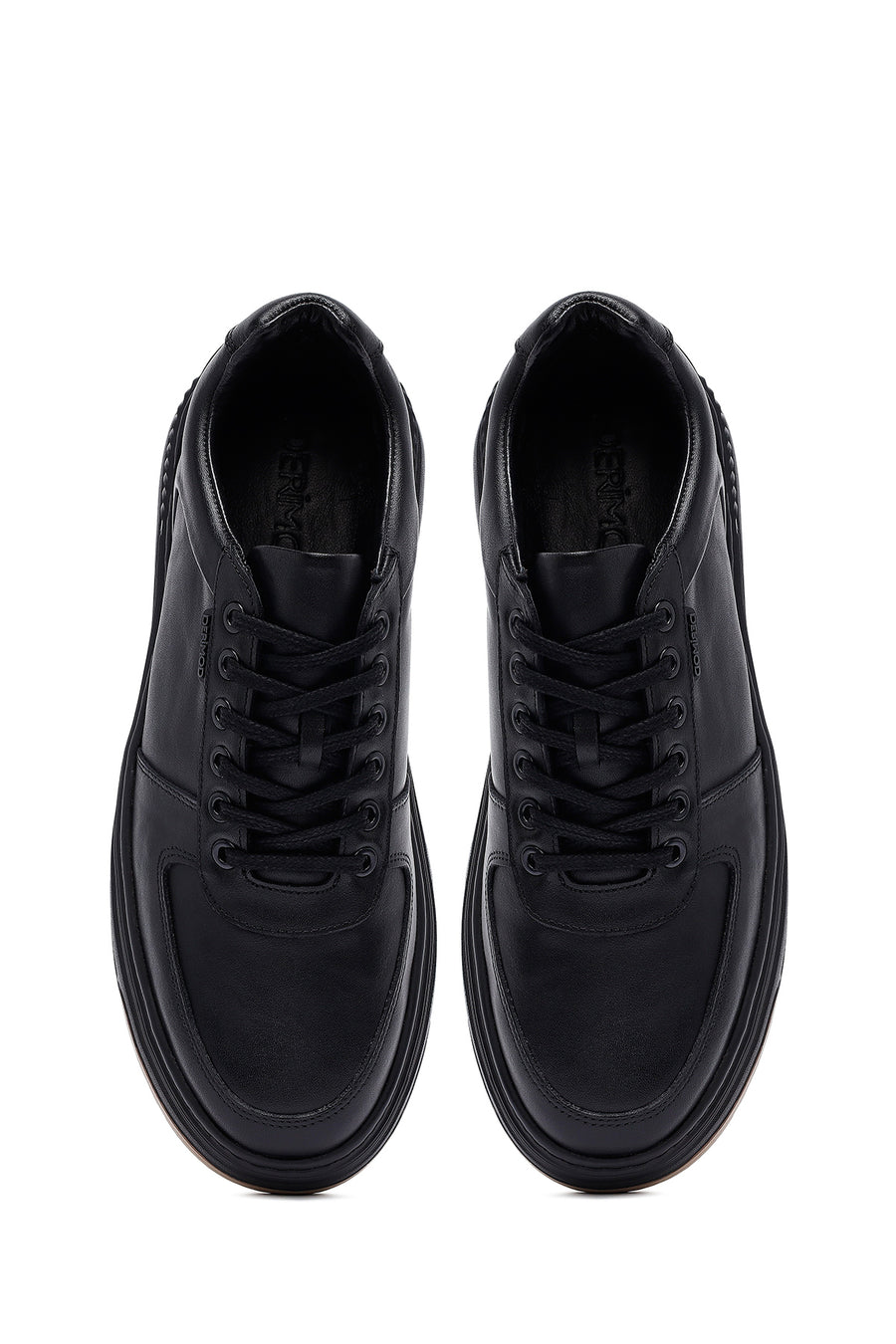 Erkek Siyah Bağcıklı Deri Sneaker