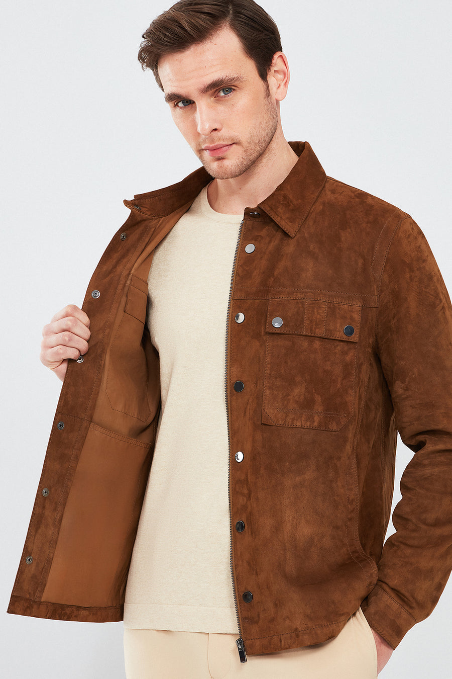 Gavi Men's Brown Suede Leather Coat