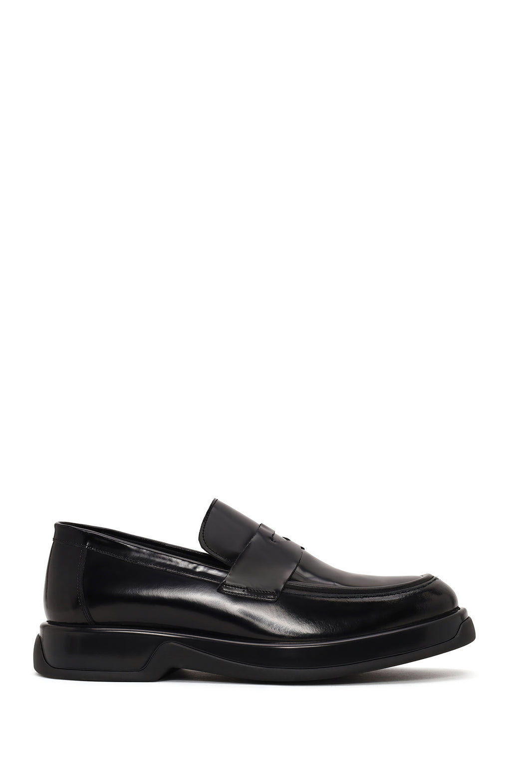 Erkek Siyah Kalın Tabanlı Deri Casual Loafer