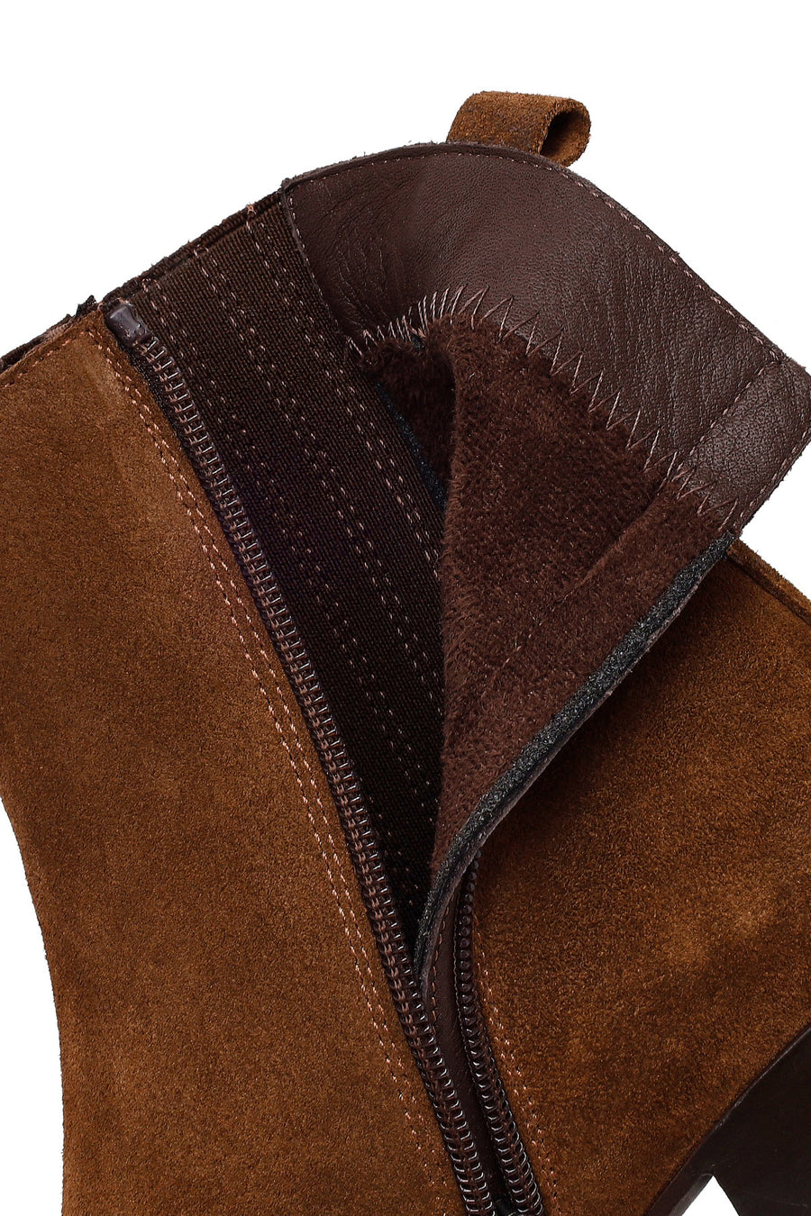 Woman Brown Zip Closure Chunky Heeled Suede Boots