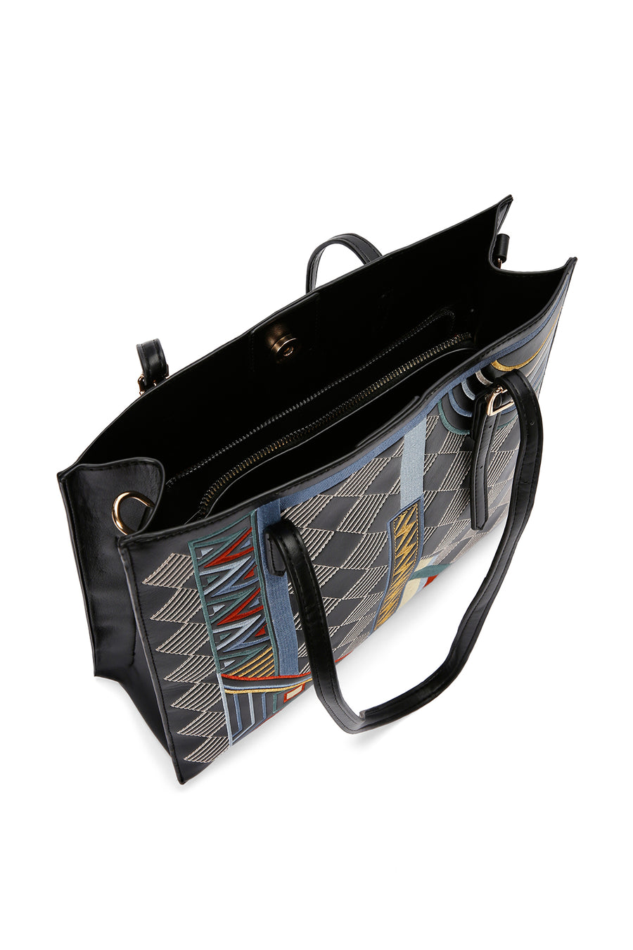 Women's Black Patterned Long Strap Shoulder Bag