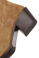 Woman Tan Chunky Heeled Suede Cowboy Boots | Derimod