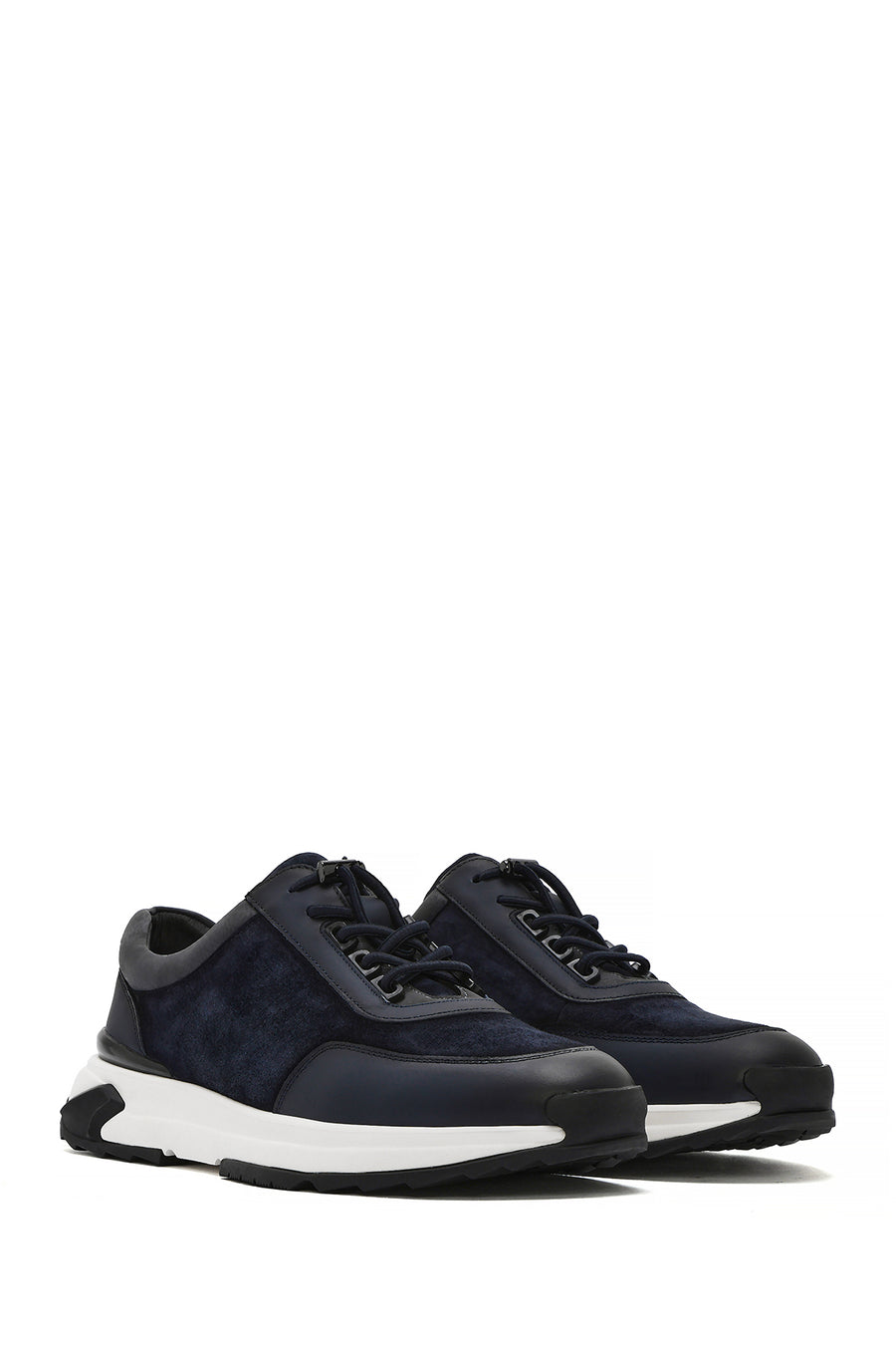 Men's Navy Blue Thick Sole Lace-Up Suede Leather Sneakers