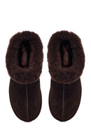 Woman Brown Stone-Embellished Suede Teddy Slipper | Derimod
