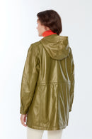 Victoria Women's Khaki Hooded Leather Coat | Derimod