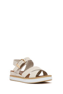 Women's Cream Ankle Buckle Thick Soled Leather Sandals | Derimod