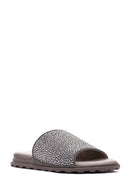 Women's Gray Stone Leather Slippers | Derimod