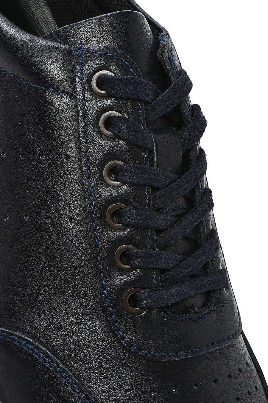 Erkek Lacivert Bağcıklı Deri Casual Sneaker