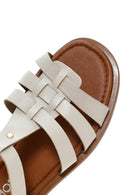 Women's Beige Ankle Strap Leather Bodrum Sandals | Derimod