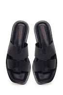 Women's Black Leather Slippers | Derimod
