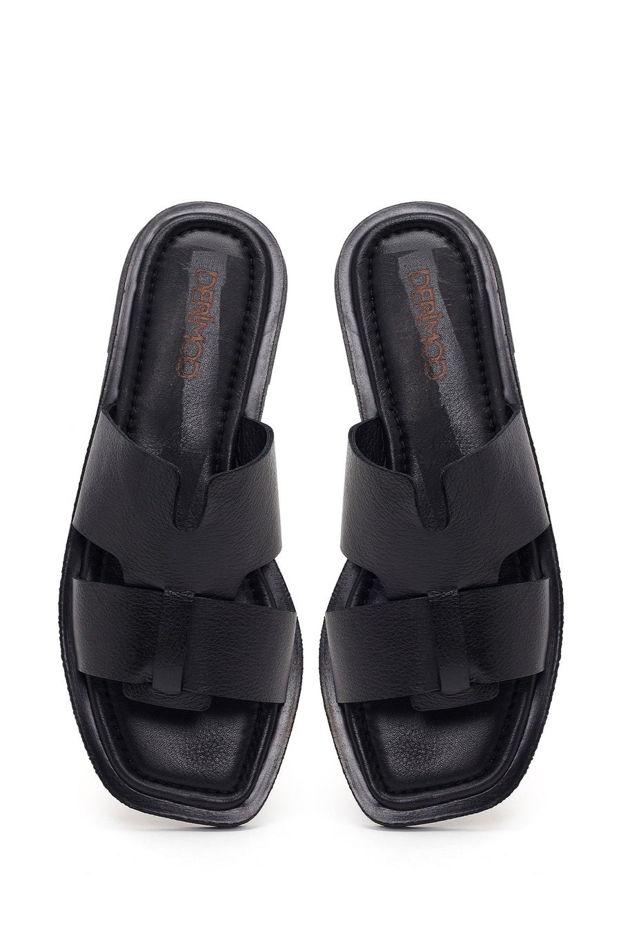 Women's Black Leather Slippers