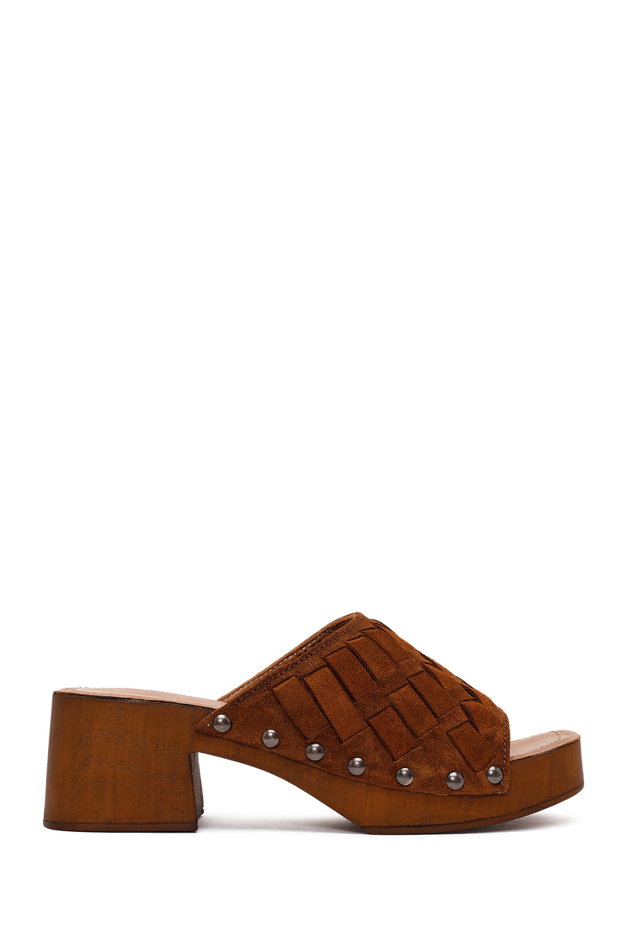 Woman Taba Short Thick-Heeled Suede Slipper 26SFD182110 | Derimod