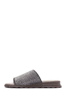 Women's Gray Stone Leather Slippers | Derimod