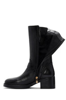 Women's Black Zippered Buckle Detailed Leather Boots | Derimod