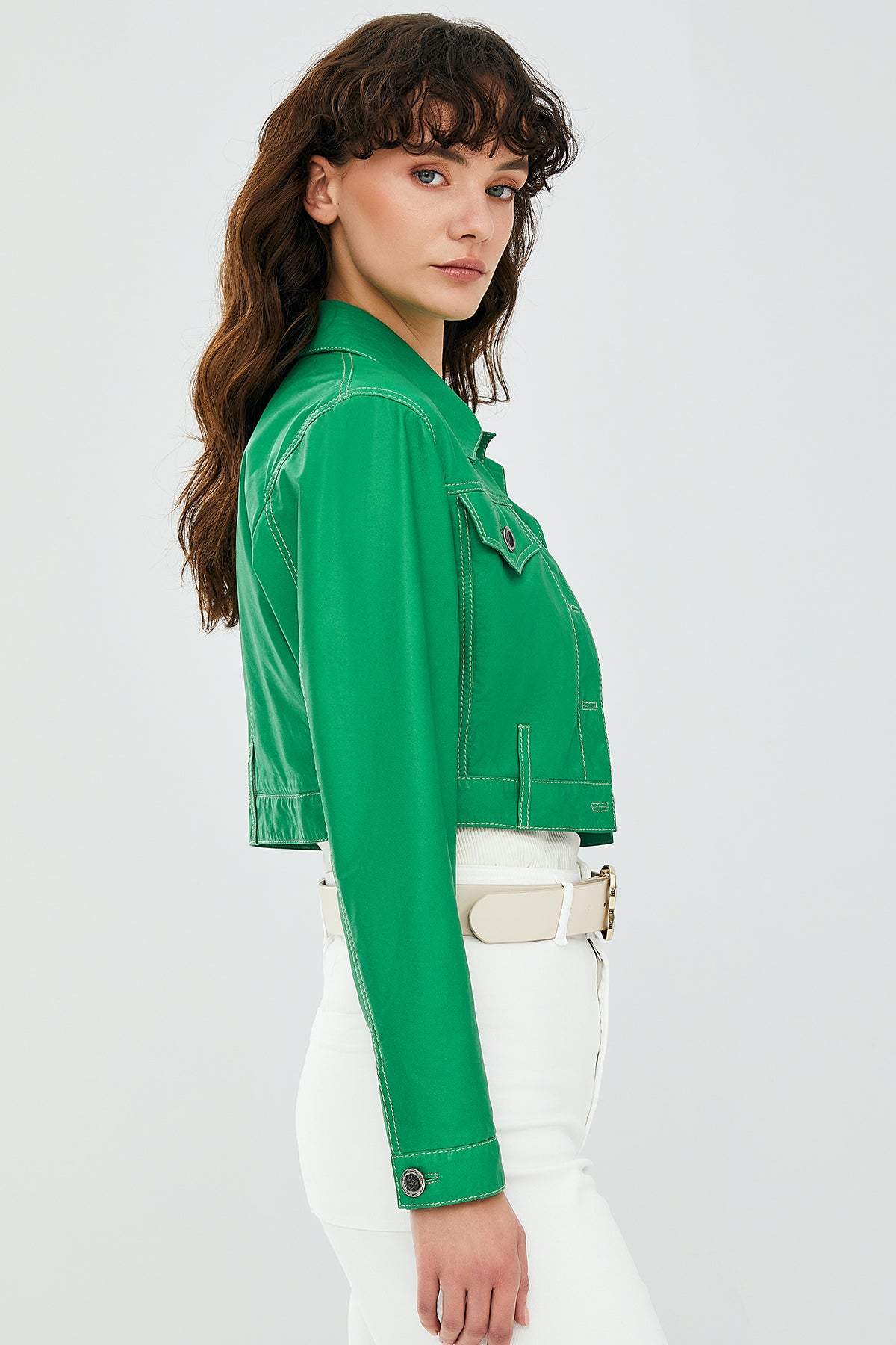 Mona Kadın Yeşil Kısa Deri Ceket