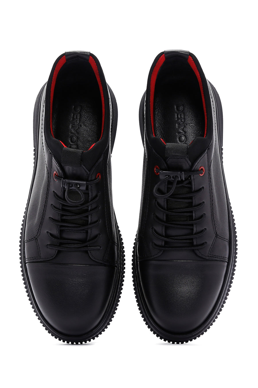Erkek Siyah Bağcıklı Deri Sneaker
