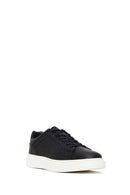 Erkek Siyah Bağcıklı Deri Sneaker | Derimod