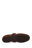 Woman Brown Strappy Studded Suede Leather Ballet Flat | Derimod