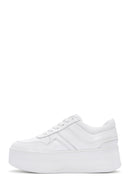 Women's White Lace-up Thick-Sole Leather Sneaker | Derimod