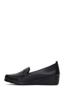 Women's Black Buckle Detailed Wedge Heel Leather Loafer | Derimod