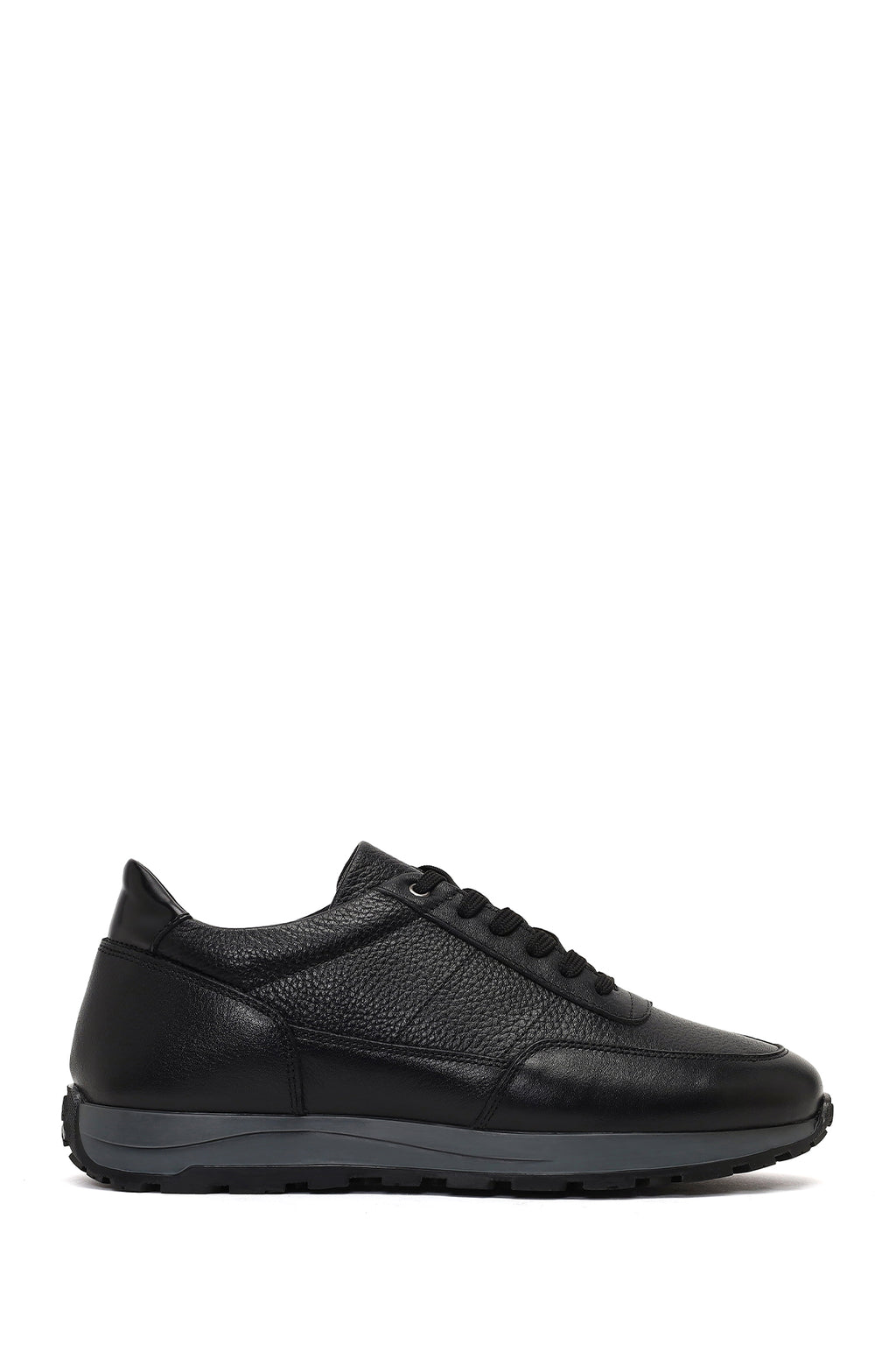 Erkek Siyah Bağcıklı Deri Casual Sneaker