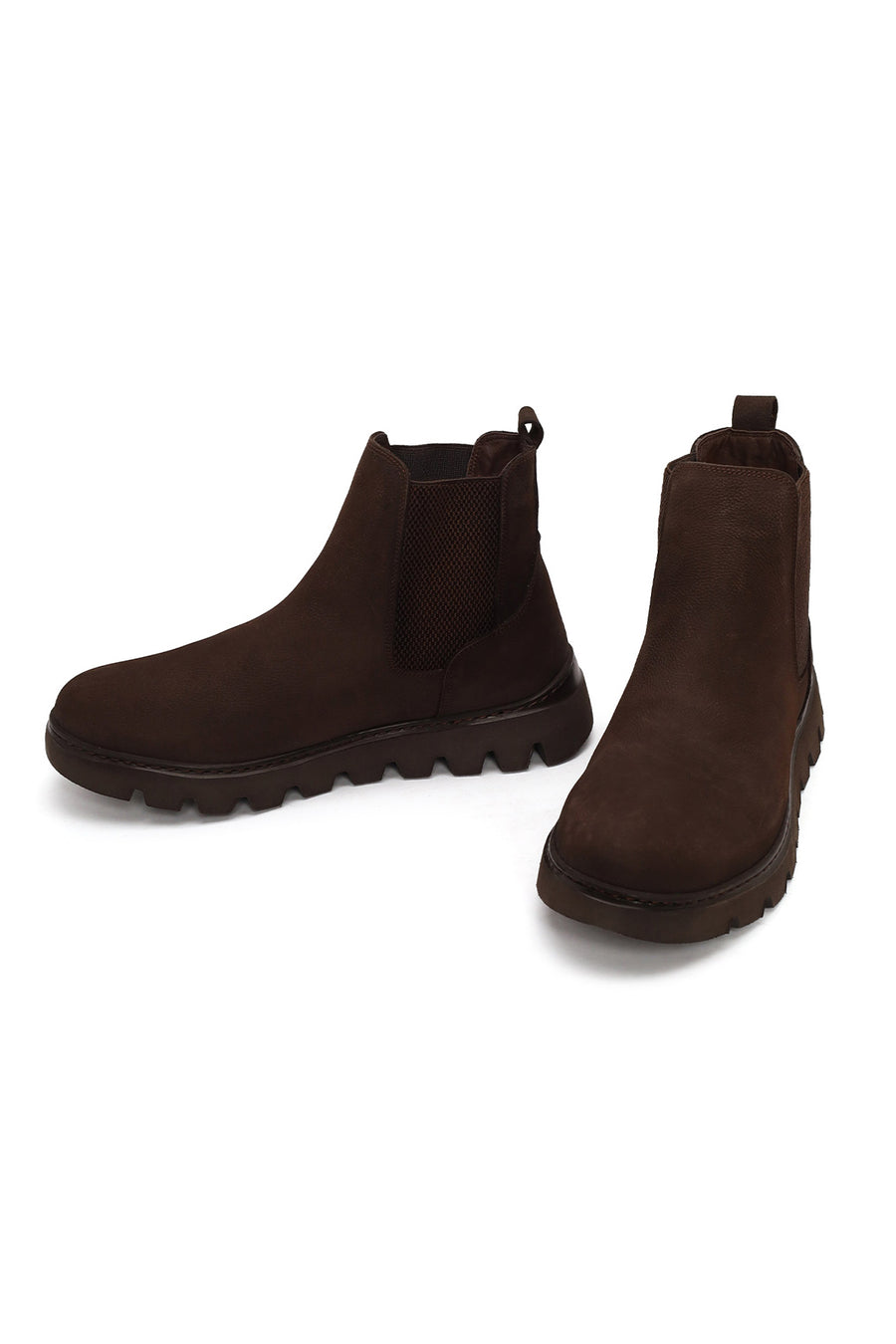 Male Brown Thick-Soled Nubuck Leather Chelsea Boots