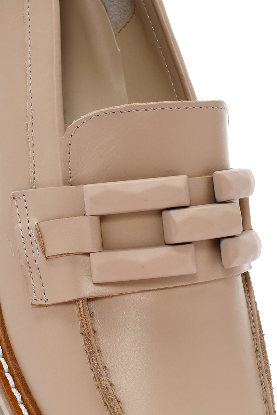 Kadın Bej Deri Maskülen Loafer
