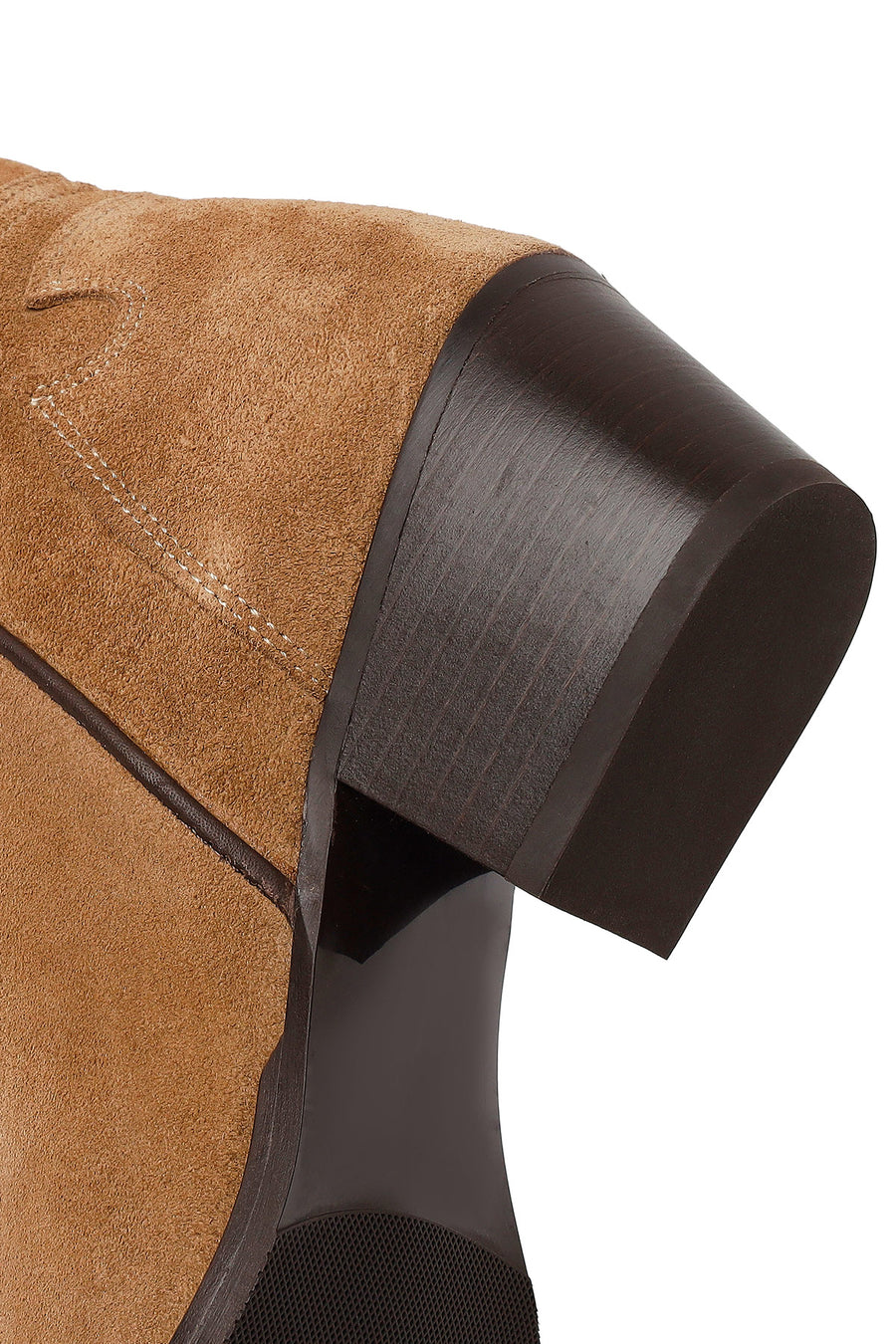 Woman Tan Chunky-Heel Suede Leather Cowboy Boots
