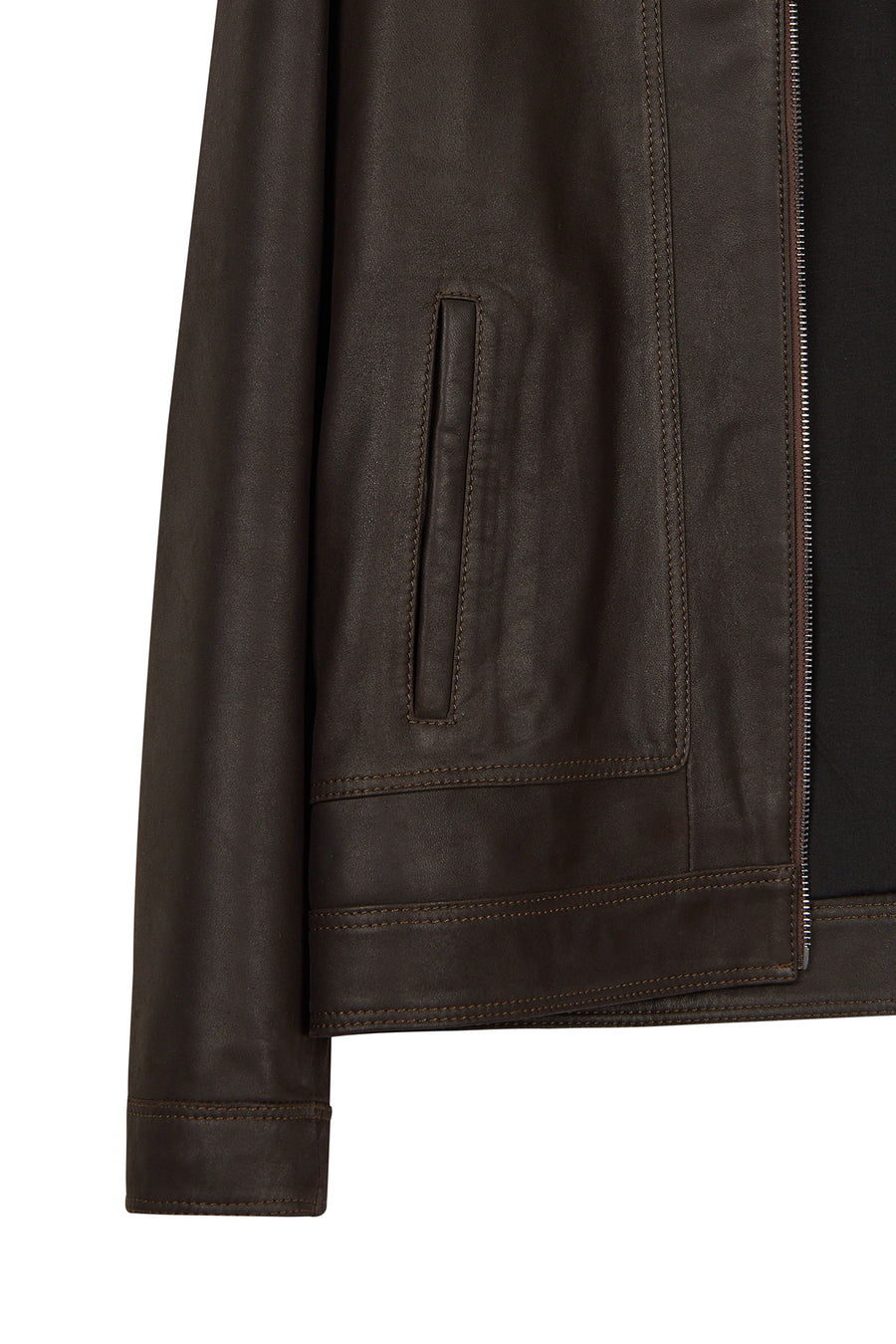 Felibe Male Brown Mandarin Collar Leather Jacket