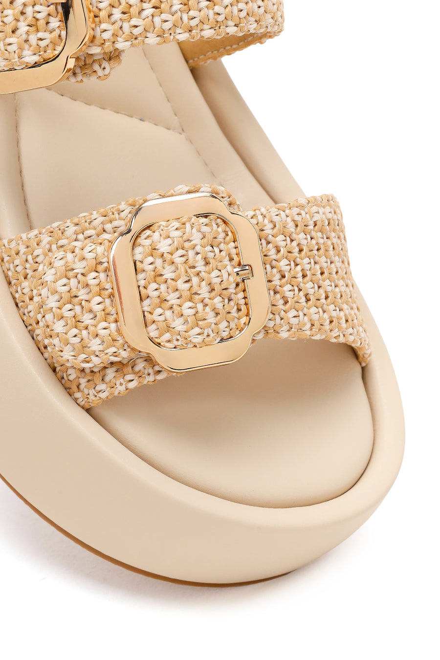 Women's Beige Double Buckle Thick-Soled Braided Sandals