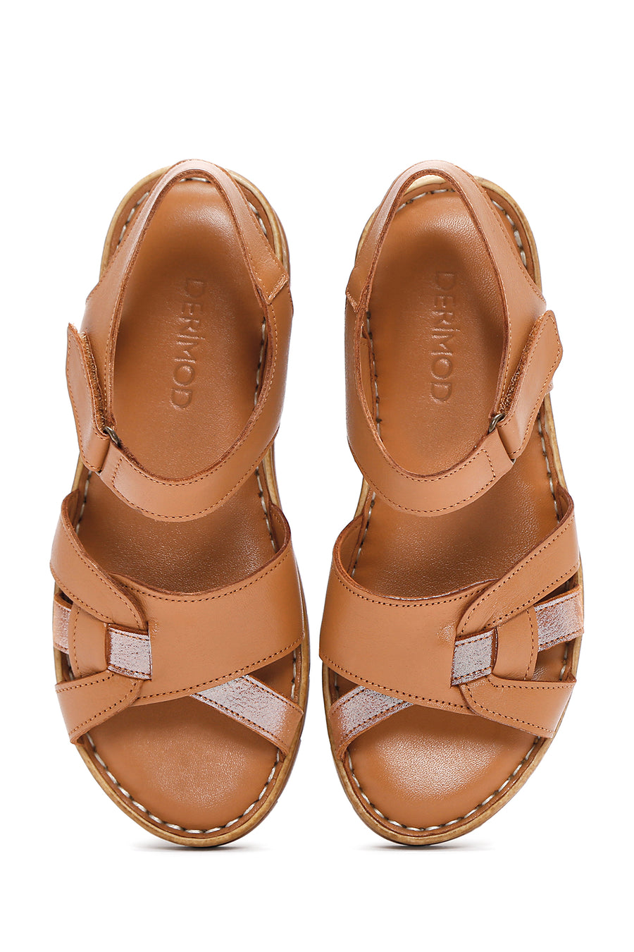 Kadın Taba Bilekten Bantlı Deri Comfort Sandalet