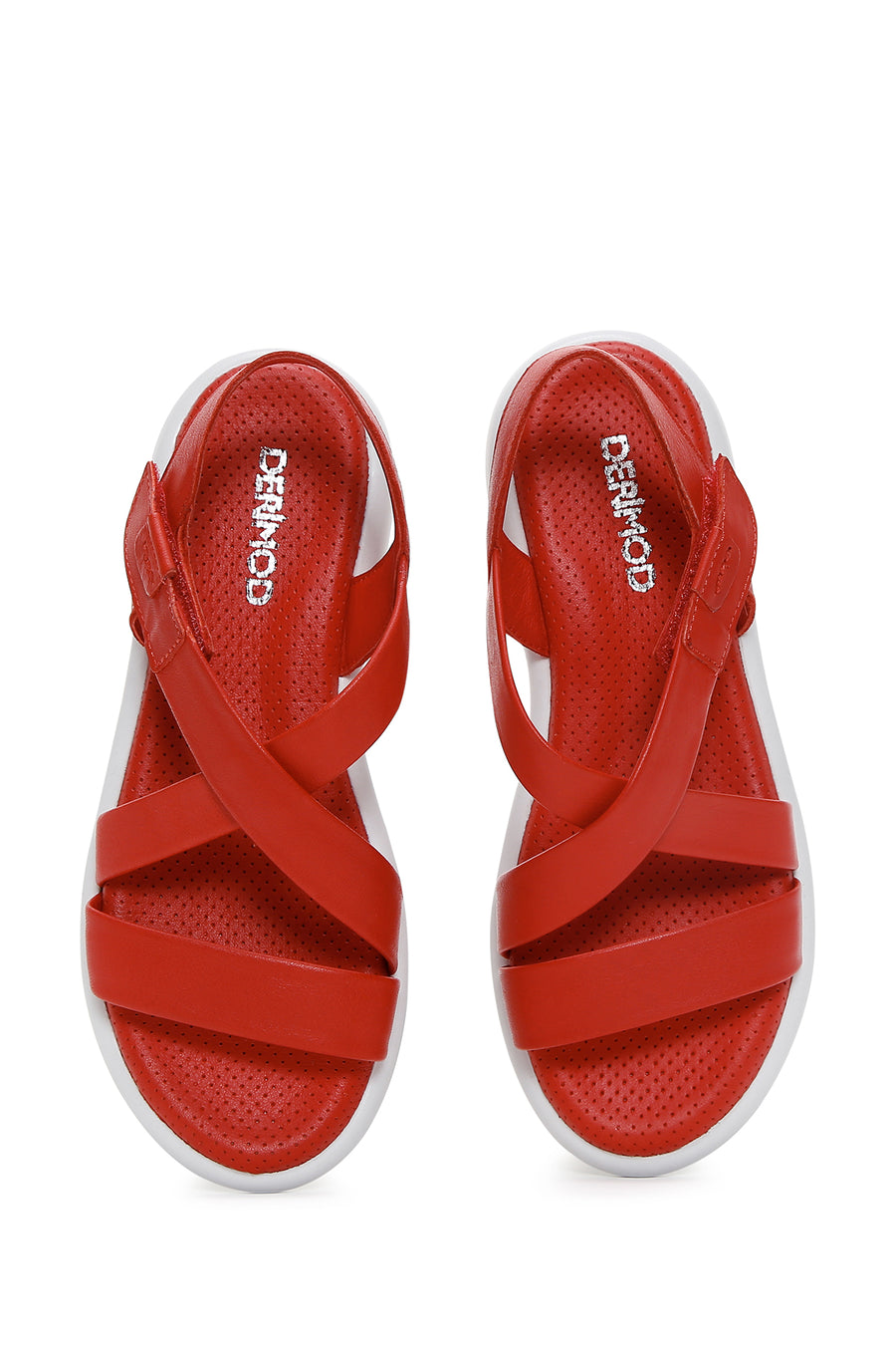 Kadın Kırmızı Deri Comfort Sandalet