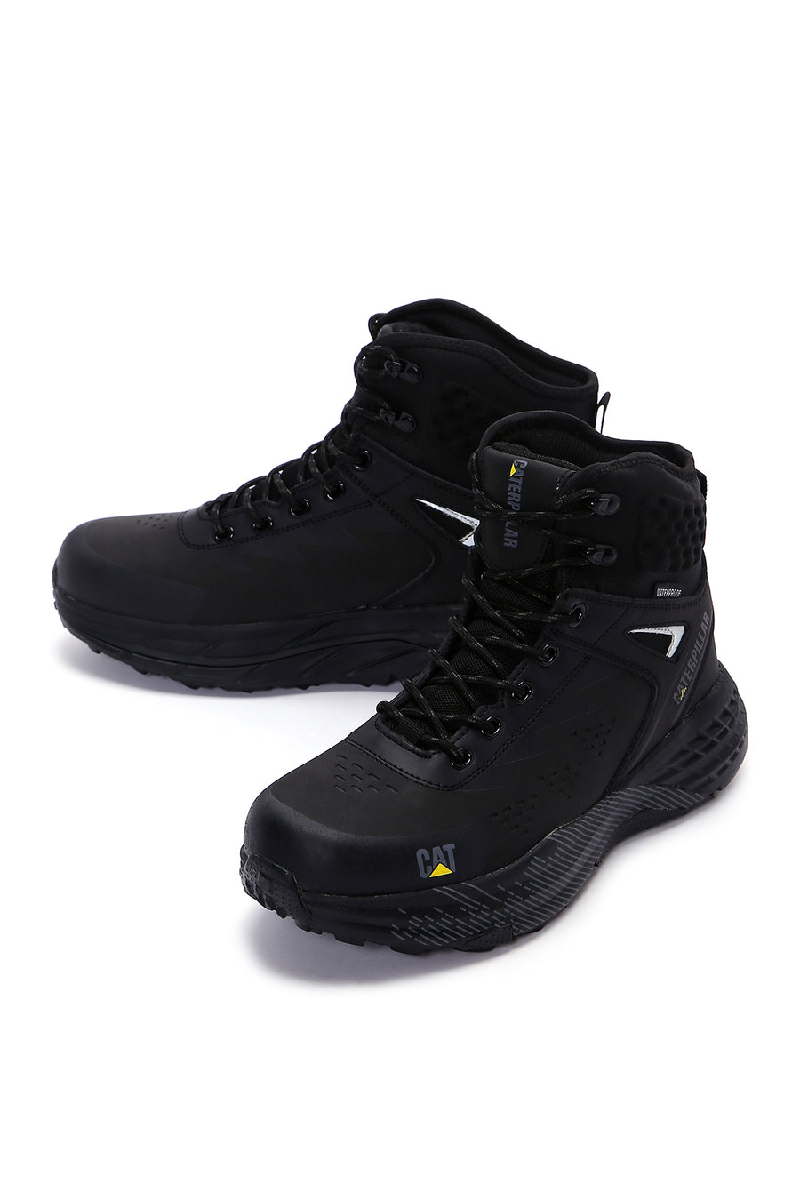 Cat Caterpillar Erkek Siyah Deri Waterproof Outdoor Bot