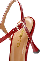 Women's Red Ankle Strap Open Back Thin Heeled Patent Leather Shoes | Derimod