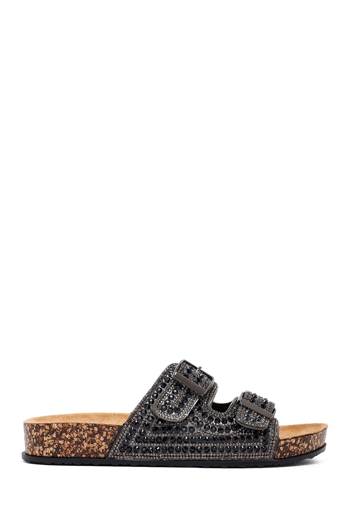 Women's Black Double Buckled Stoned Slippers 26SFE400514 | Derimod