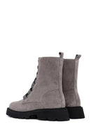 Women's Gray Suede Leather Zippered Boots | Derimod