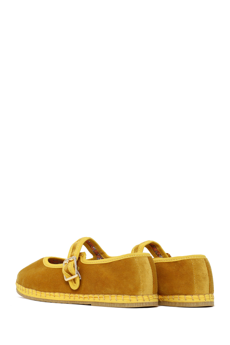 Woman Yellow Buckled Fabric Mary Jane Ballerine flats