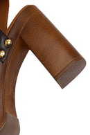 Woman Brown Ankle Buckle Platform High Chunky Heeled Suede Sandal | Derimod