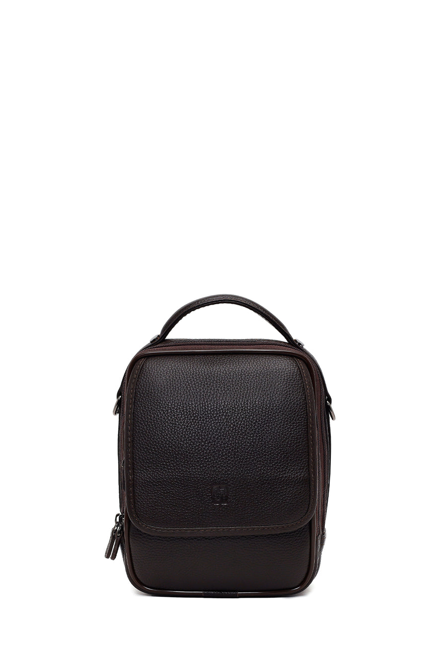 Male Brown Long-Strap Leather Mini Handbag