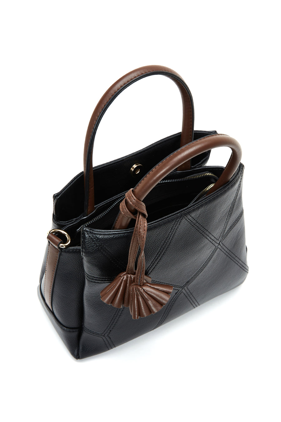 Women's Black Long Strap Handbag with Accessory Detail