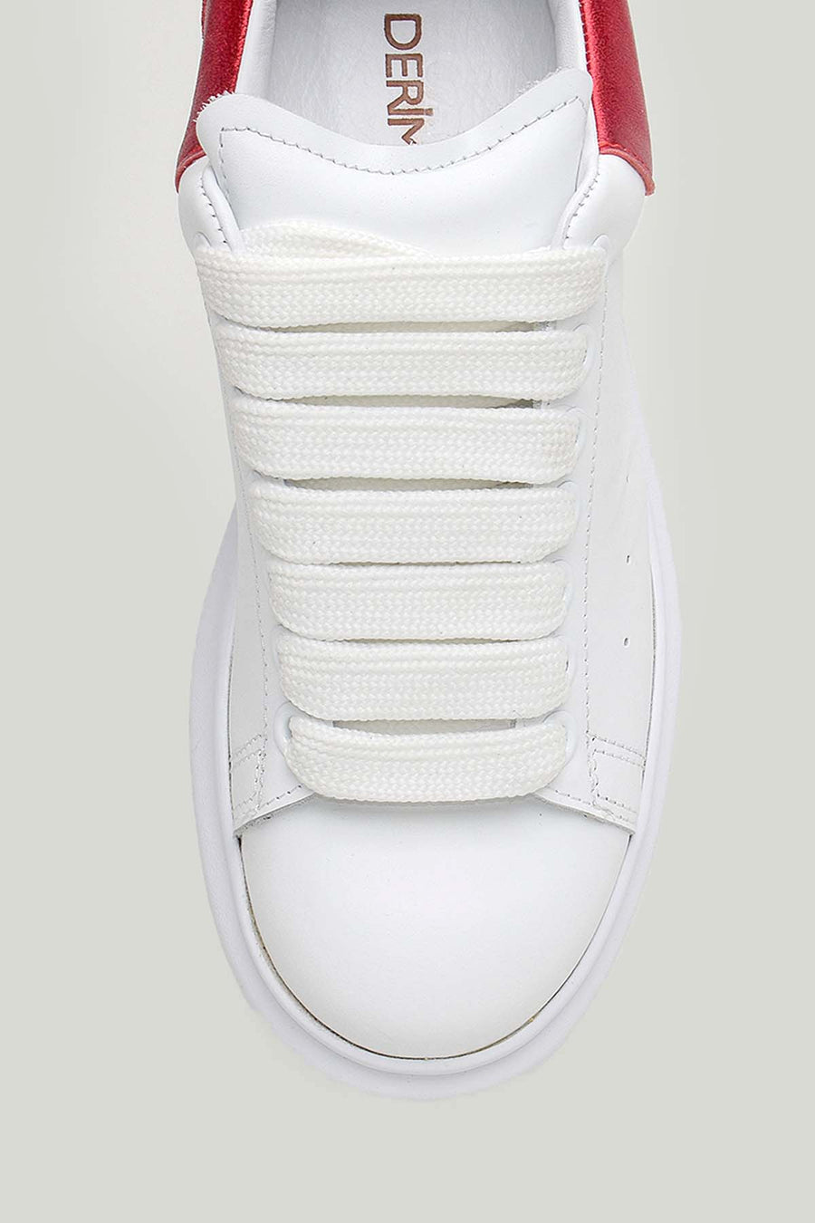 White-Red Women's Leather Sneaker
