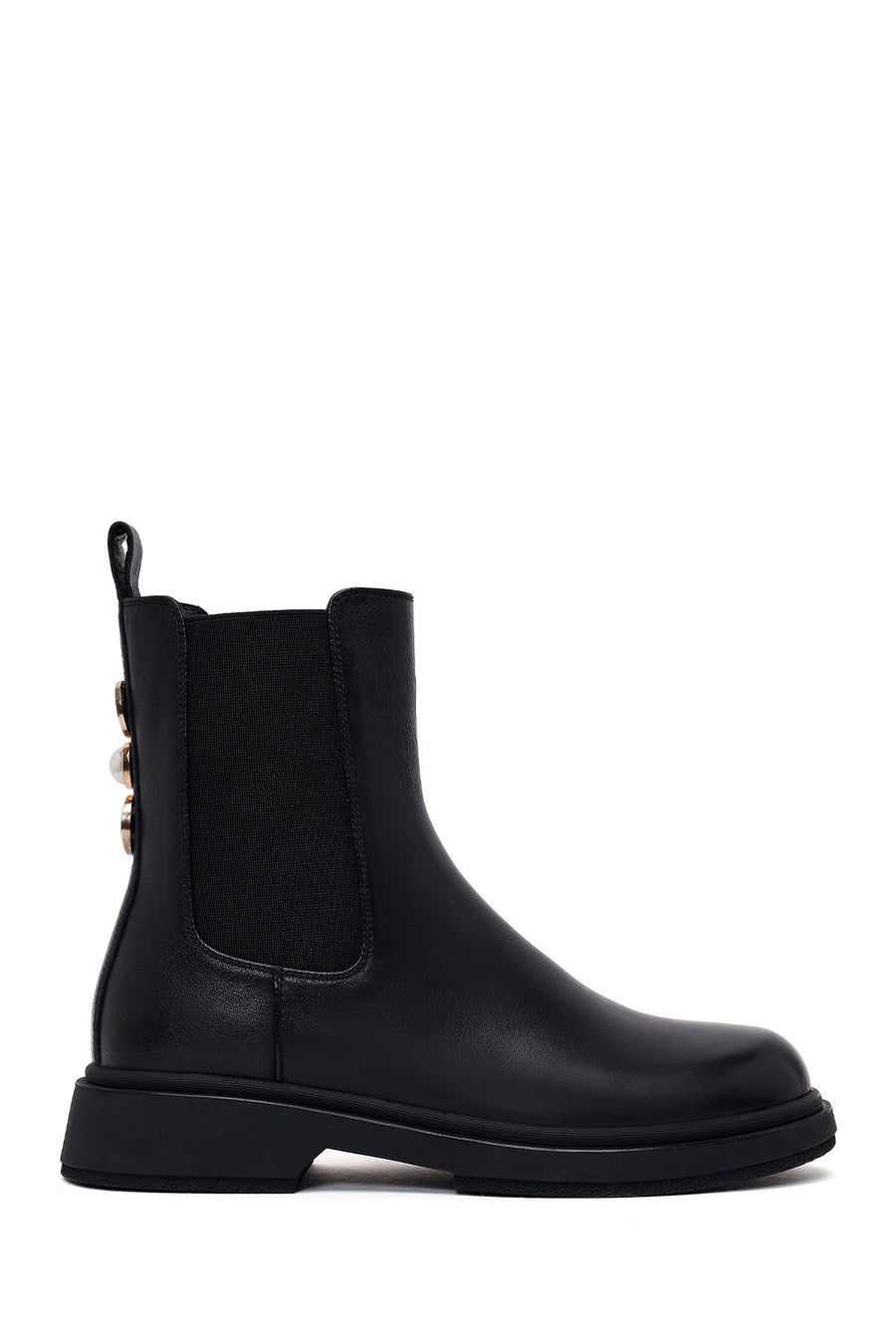 Woman Black Metal Detailed Leather Chelsea Boots WF530023DV | Derimod