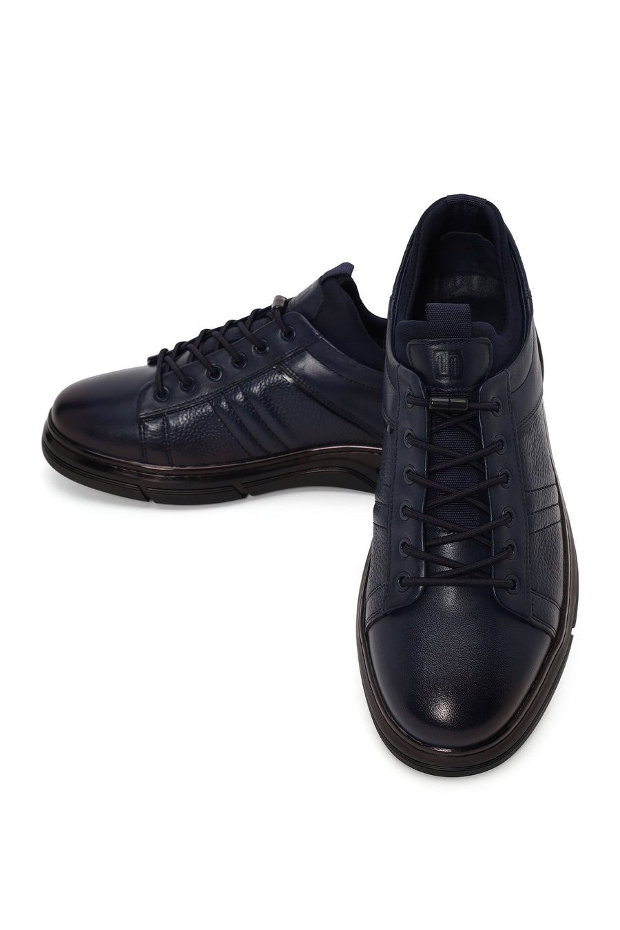 Erkek Lacivert Bağcıklı Deri Sneaker