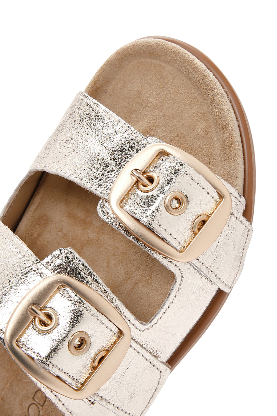Women's Gold Buckled Metallic Leather Slippers
