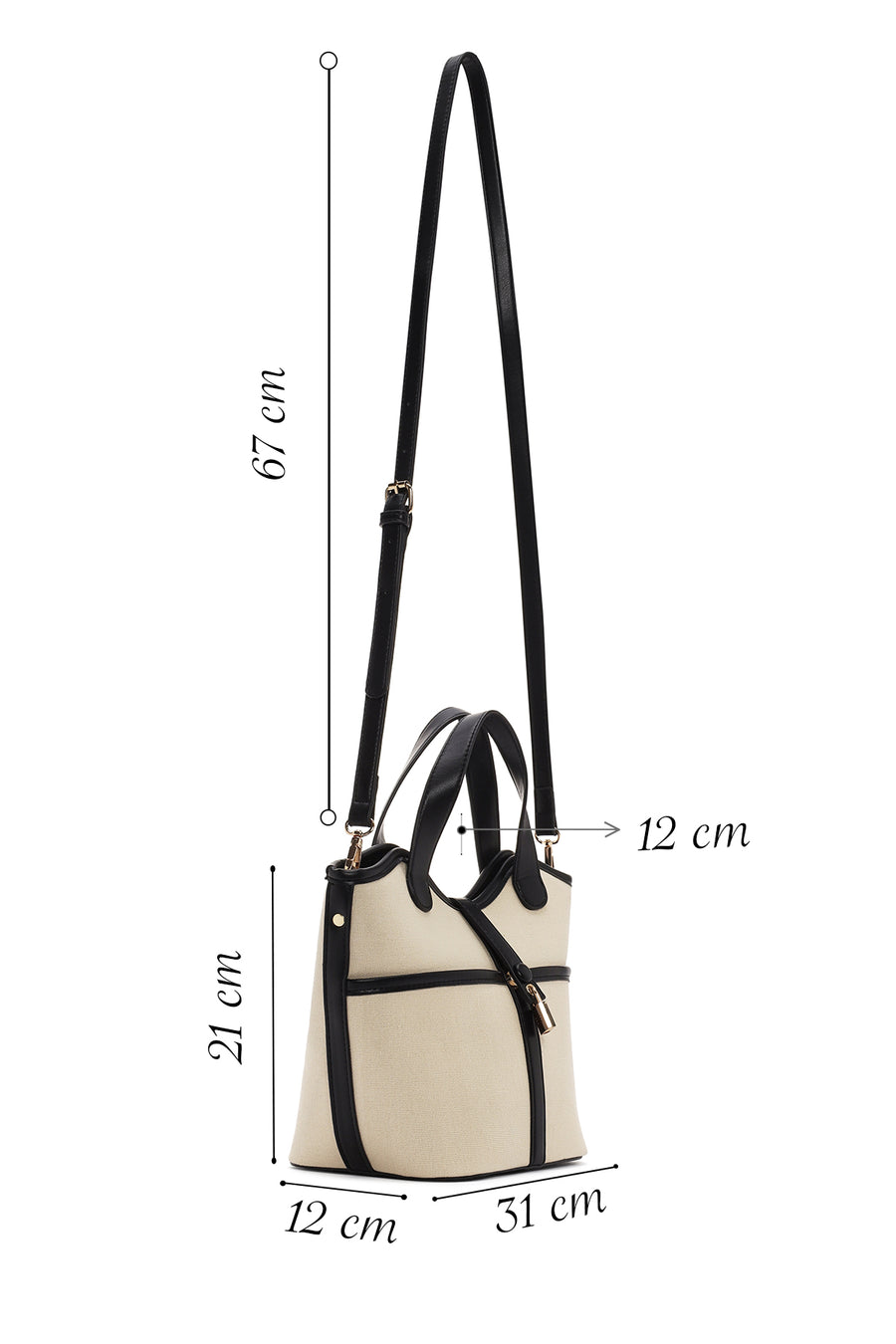 Women's Cream Long Strap Fabric Handbag