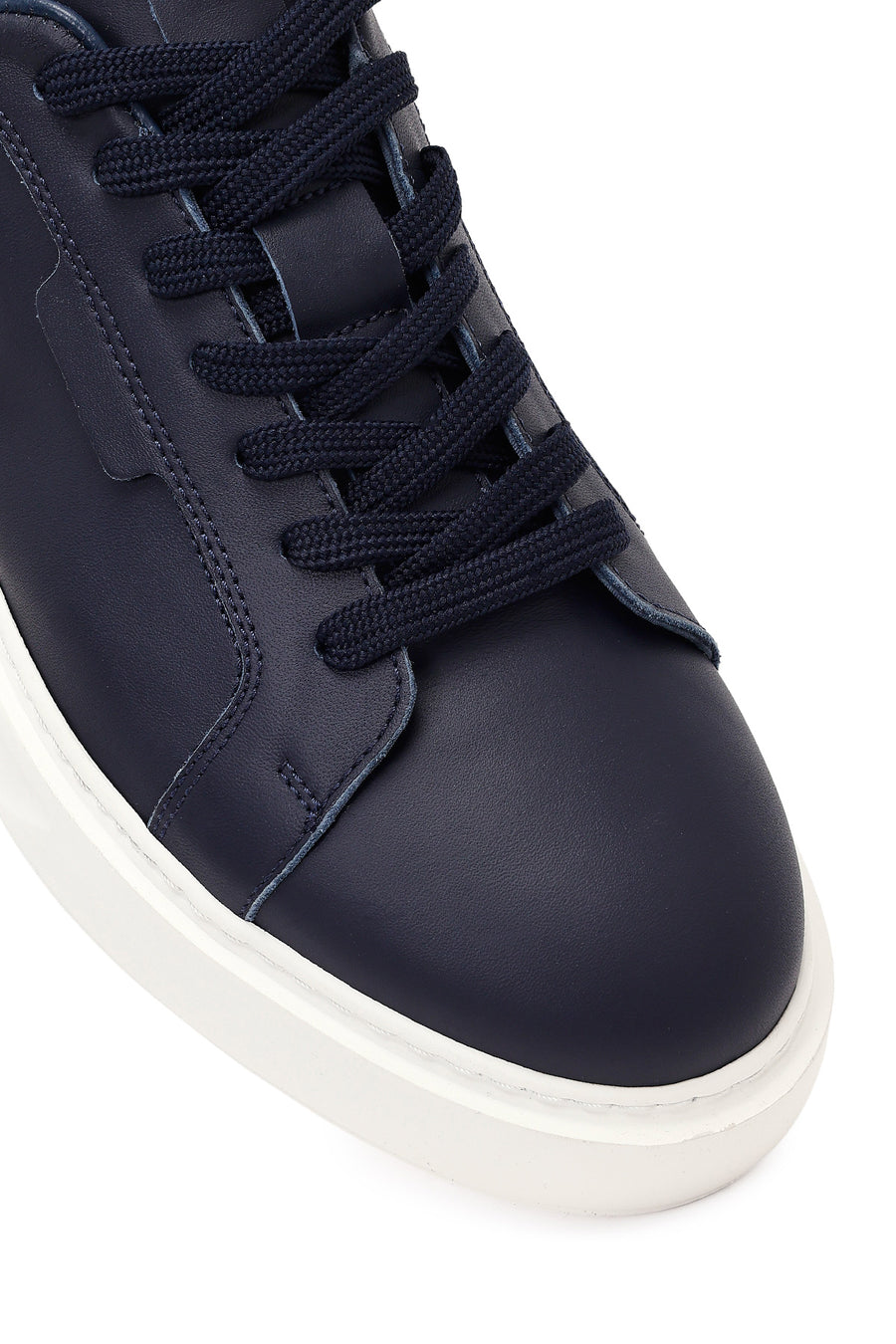 Erkek Lacivert Bağcıklı Kalın Tabanlı Deri Sneaker