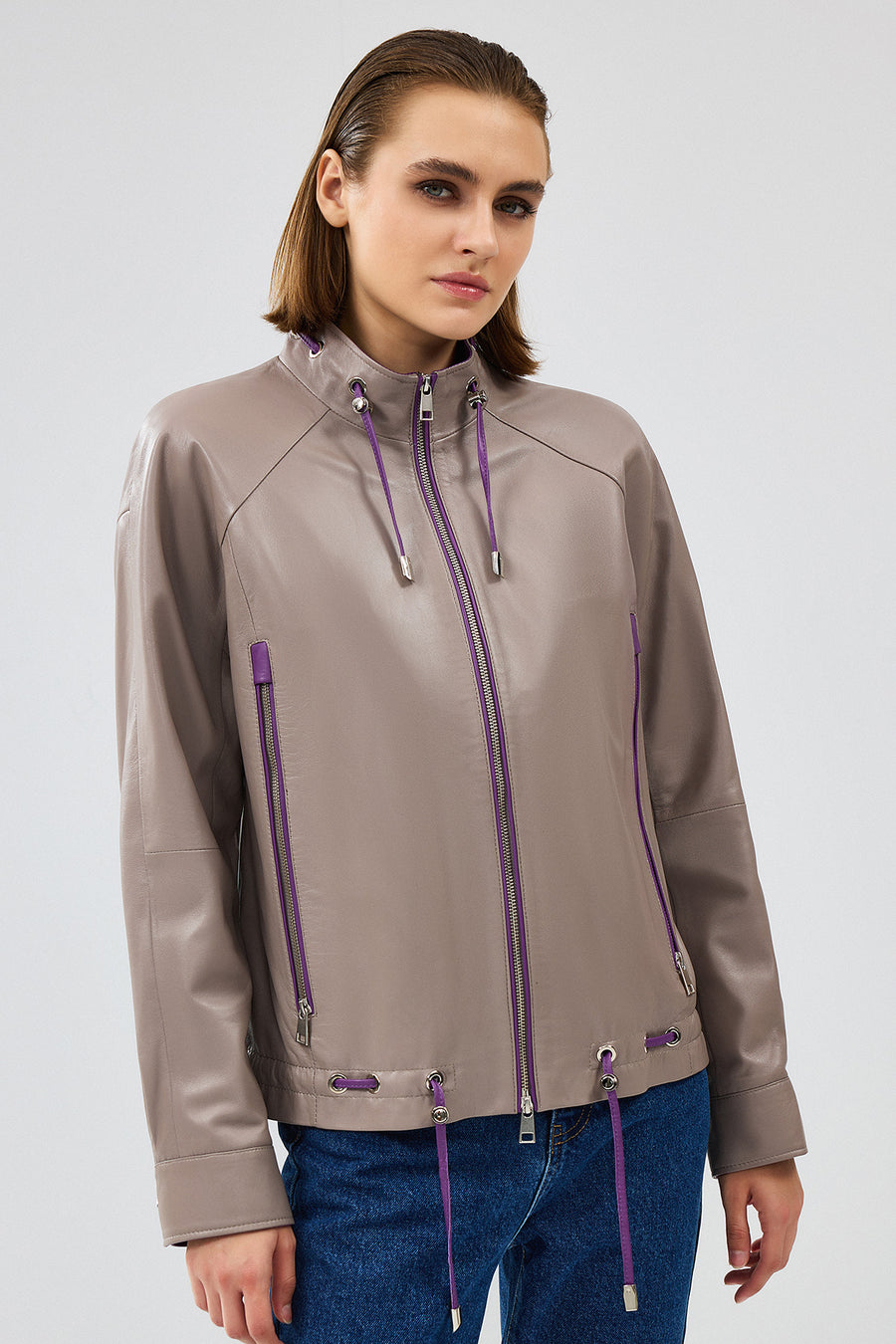 Terry Women's Grey Oversize Leather Jacket